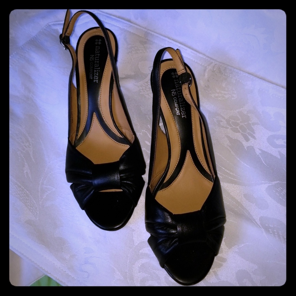Naturalizer N5 "Lolita" Black Slingback Bow Heels